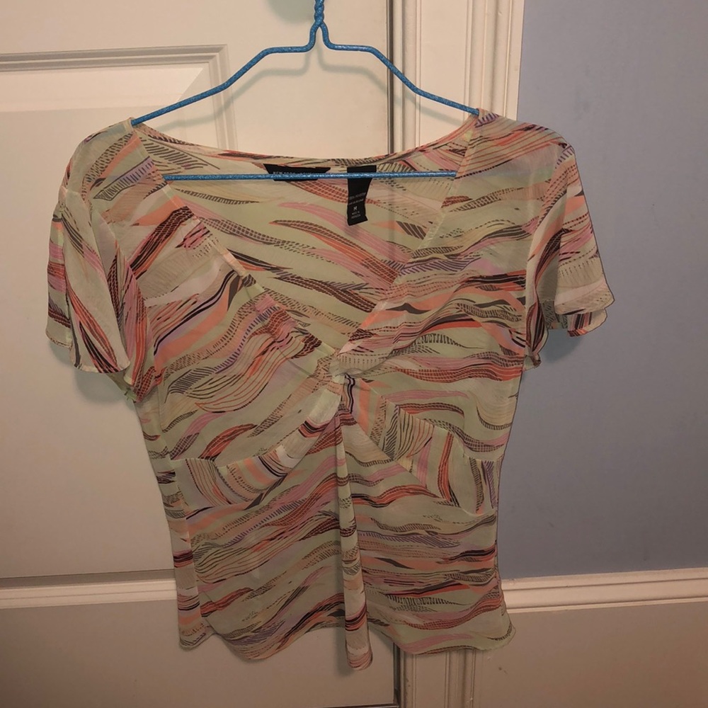 Tribal print mint green LOFT sheer top